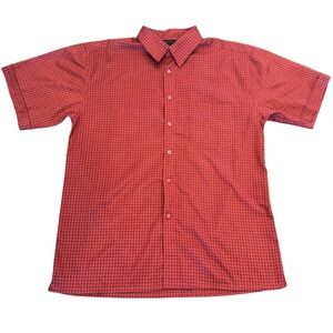 Contemporary Mens Red Grid Short Sleeve Button Down Shirt Vintage Size M